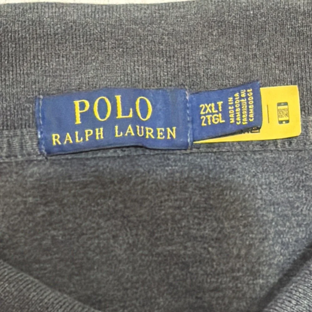 Polo Ralph Lauren Mens 2XL Henley Charcoal Long Sleeve Shirt Flesh Pony